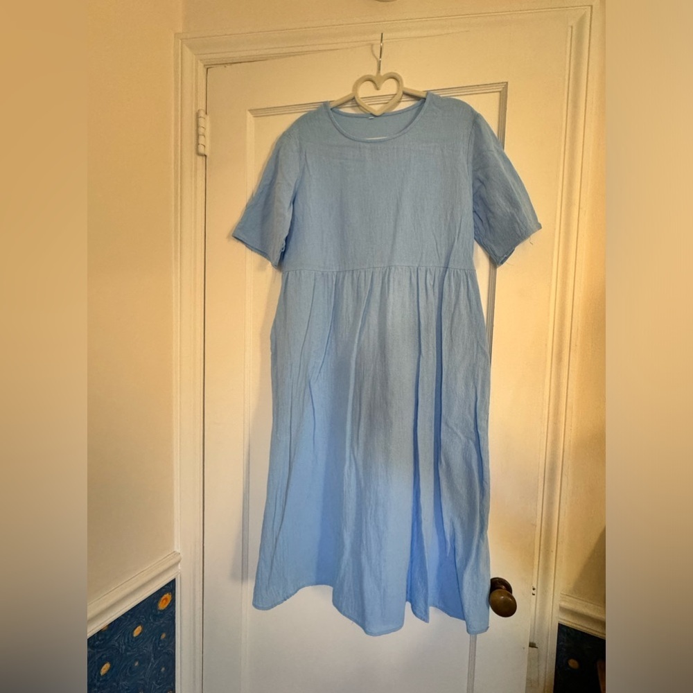 124. Blue Cotton Blend Oversized Babydoll Dress M - Picture 5 of 6